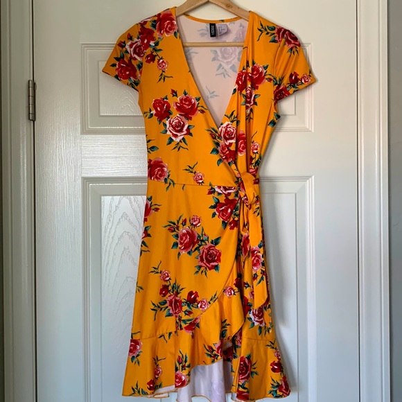 Divided | Dresses | Hm Divided Yellow Floral Wrap Dress | Poshmark